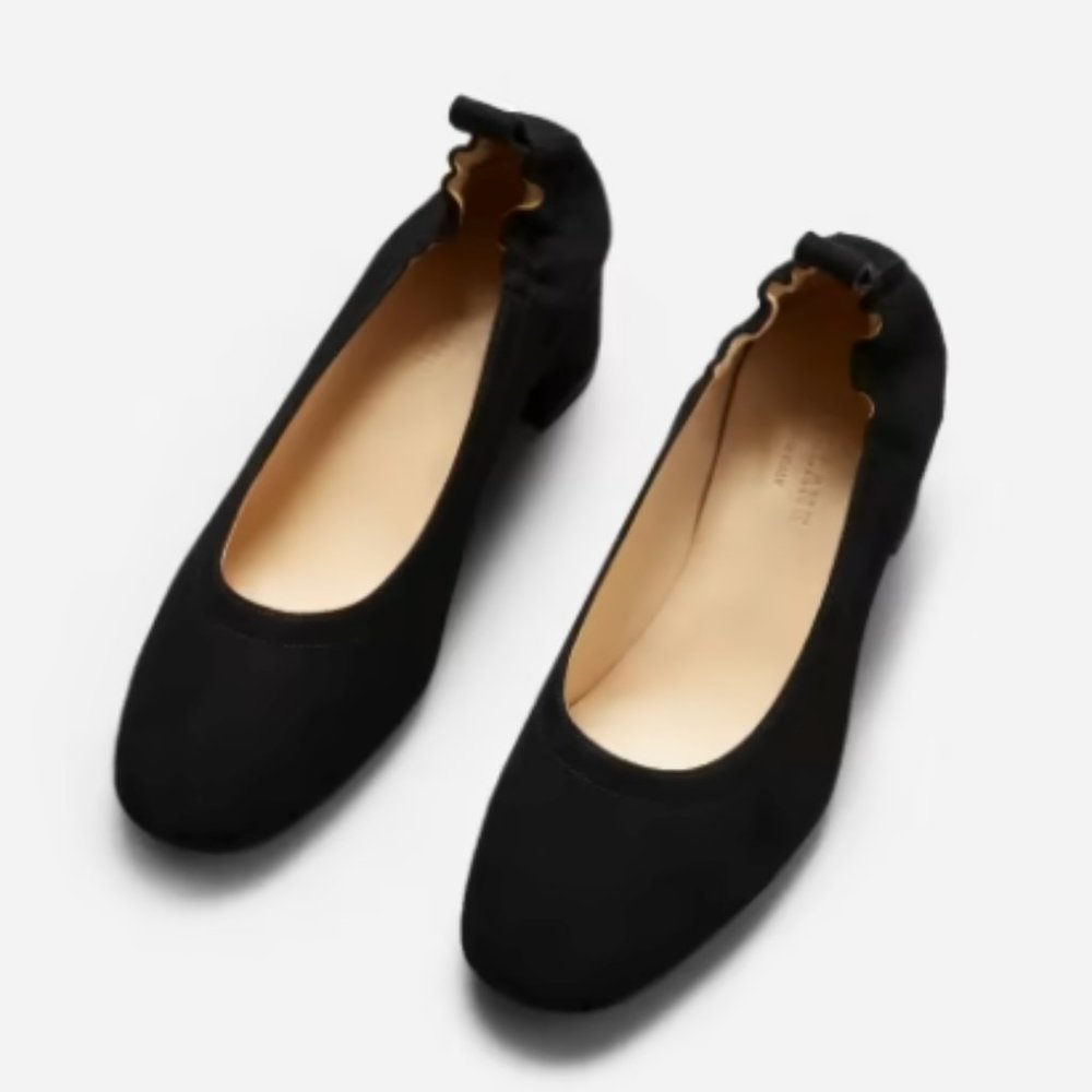 Everlane Italian Leather Day Heel, Size 8.5, Black Suede
